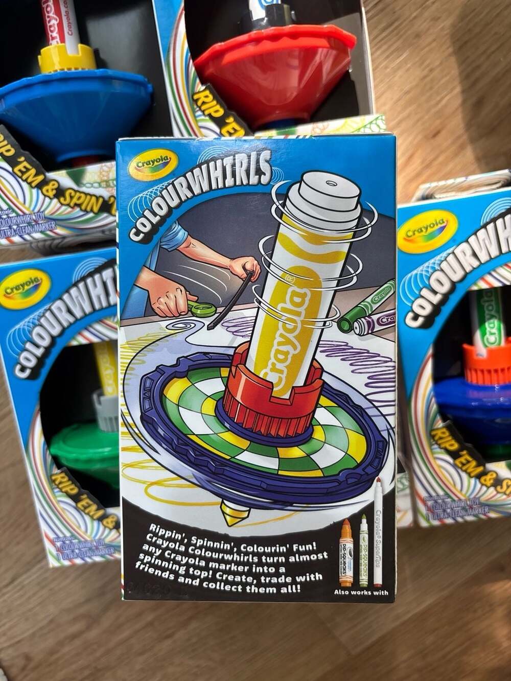 Crayola Colourwhirls Rip 'Em & Spin 'Em Spinning Top Toy Set of 6 - Picture 3 of 6